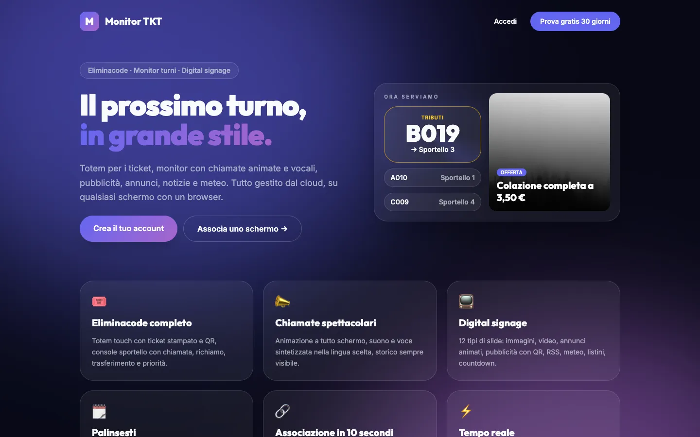 Home di Monitor TKT: eliminacode, monitor turni e digital signage